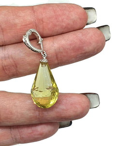 Lemon Quartz Pendant, Beautiful Statement Piece, Sterling Silver, Briolette Faceted - GemzAustralia 