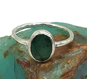 Emerald Ring, size 4.75, Sterling Silver, May Birthstone, Oval Faceted - GemzAustralia 