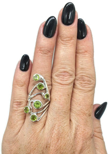 Statement Peridot Ring, Size 6.5, Sterling Silver, six stone ring, August Birthstone - GemzAustralia 