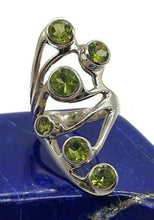 Load image into Gallery viewer, Statement Peridot Ring, Size 6.5, Sterling Silver, six stone ring, August Birthstone - GemzAustralia 