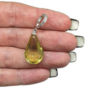 Lemon Quartz Pendant, Beautiful Statement Piece, Sterling Silver, Briolette Faceted - GemzAustralia 