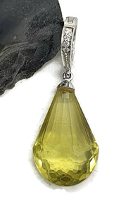 Lemon Quartz Pendant, Beautiful Statement Piece, Sterling Silver, Briolette Faceted - GemzAustralia 