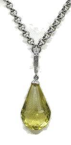 Lemon Quartz Pendant, Beautiful Statement Piece, Sterling Silver, Briolette Faceted - GemzAustralia 