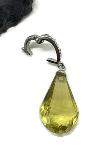 Lemon Quartz Pendant, Beautiful Statement Piece, Sterling Silver, Briolette Faceted - GemzAustralia 