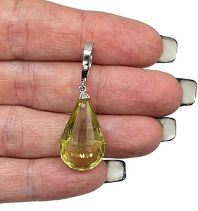 Lemon Quartz Pendant, Beautiful Statement Piece, Sterling Silver, Briolette Faceted - GemzAustralia 