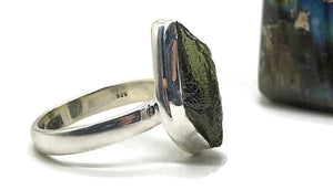 Moldavite Ring, Size 7, Sterling Silver, Forest / Olive green Gem, The Holy Grail Stone - GemzAustralia 