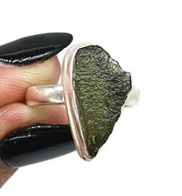 Load image into Gallery viewer, Moldavite Ring, Size 7, Sterling Silver, Forest / Olive green Gem, The Holy Grail Stone - GemzAustralia 