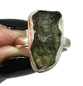 Rough Moldavite Ring, Size 7.5, Sterling Silver, Tektite, Meteorite Stone - GemzAustralia 