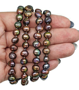 Long Metallic Baroque Pearl Necklace, 40 inches, Purple Green Lustre - GemzAustralia 