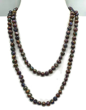 Load image into Gallery viewer, Long Metallic Baroque Pearl Necklace, 40 inches, Purple Green Lustre - GemzAustralia 