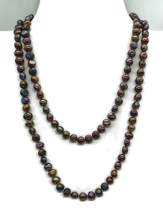 Long Metallic Baroque Pearl Necklace, 40 inches, Purple Green Lustre - GemzAustralia 