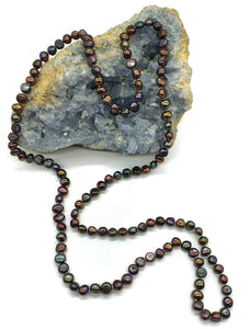 Long Metallic Baroque Pearl Necklace, 40 inches, Purple Green Lustre - GemzAustralia 