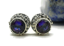 Load image into Gallery viewer, Mystic Topaz Studs, Sterling Silver, Ornate Design, Round Shaped - GemzAustralia 