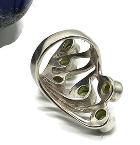 Statement Peridot Ring, Size 6.5, Sterling Silver, six stone ring, August Birthstone - GemzAustralia 