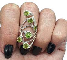 Load image into Gallery viewer, Statement Peridot Ring, Size 6.5, Sterling Silver, six stone ring, August Birthstone - GemzAustralia 