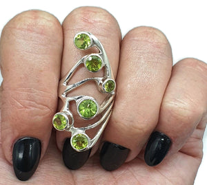 Statement Peridot Ring, Size 6.5, Sterling Silver, six stone ring, August Birthstone - GemzAustralia 