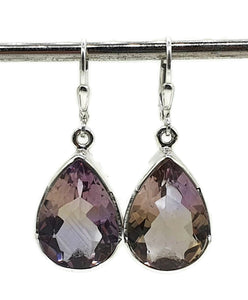 Ametrine Earrings, Sterling Silver, Pear Shaped, Mixture of Amethyst & Citrine - GemzAustralia 