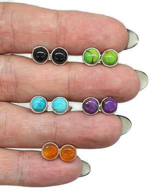 Gemstone Stud Earrings, 1.5 carats, Round Shaped, Sterling Silver - GemzAustralia 