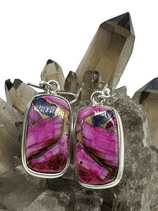 Oyster Turquoise & Pink Opal Earring, Sterling Silver, Rectangle Shaped, Hot Pink Gem - GemzAustralia 
