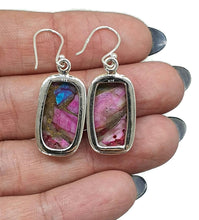 Load image into Gallery viewer, Oyster Turquoise &amp; Pink Opal Earring, Sterling Silver, Rectangle Shaped, Hot Pink Gem - GemzAustralia 