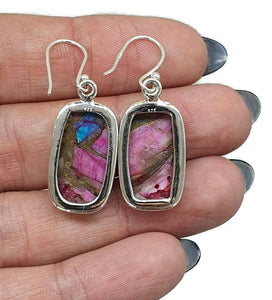 Oyster Turquoise & Pink Opal Earring, Sterling Silver, Rectangle Shaped, Hot Pink Gem - GemzAustralia 