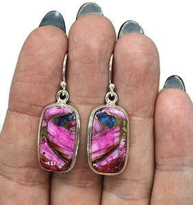 Oyster Turquoise & Pink Opal Earring, Sterling Silver, Rectangle Shaped, Hot Pink Gem - GemzAustralia 