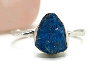 Neon Blue Apatite Ring, Size 8, Sterling Silver, Raw Gemstone Ring, Rough Blue Apatite - GemzAustralia 