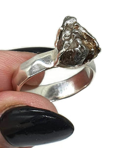 Meteorite Ring, Size 7, Sterling Silver, Metallic Grey Gem, 4 prong, Campo del Cielo stone - GemzAustralia 