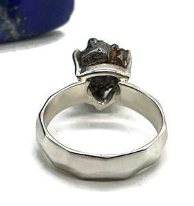 Meteorite Ring, Size 7, Sterling Silver, Metallic Grey Gem, 4 prong, Campo del Cielo stone - GemzAustralia 