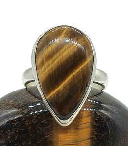 Tiger's Eye Ring, Size 9, Sterling Silver, Pear Shaped, Kundalini Awakening - GemzAustralia 