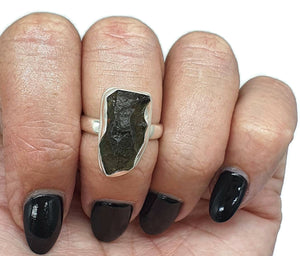 Rough Moldavite Ring, Size 7.5, Sterling Silver, Tektite, Meteorite Stone - GemzAustralia 