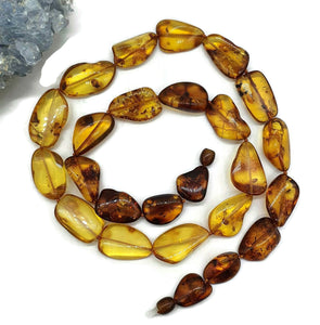 Baltic Amber Necklace, 64cm, Fossilized Tree Resin, Cognac & Honey Amber - GemzAustralia 