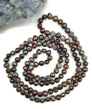 Load image into Gallery viewer, Long Metallic Baroque Pearl Necklace, 40 inches, Purple Green Lustre - GemzAustralia 