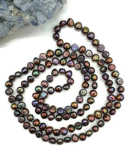 Long Metallic Baroque Pearl Necklace, 40 inches, Purple Green Lustre - GemzAustralia 