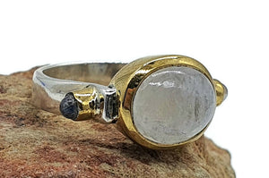 Rainbow Moonstone & Labradorite Ring, Size N, Sterling Silver, 18K Gold plated - GemzAustralia 