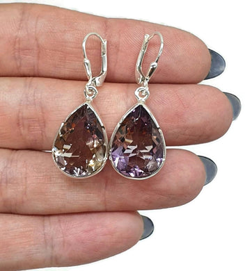 Ametrine Earrings, Sterling Silver, Pear Shaped, Mixture of Amethyst & Citrine - GemzAustralia 