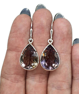 Ametrine Earrings, Sterling Silver, Pear Shaped, Mixture of Amethyst & Citrine - GemzAustralia 