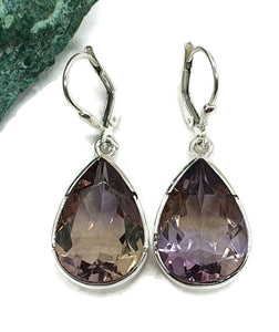 Ametrine Earrings, Sterling Silver, Pear Shaped, Mixture of Amethyst & Citrine - GemzAustralia 