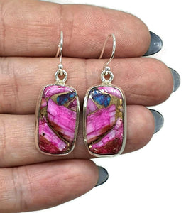 Oyster Turquoise & Pink Opal Earring, Sterling Silver, Rectangle Shaped, Hot Pink Gem - GemzAustralia 