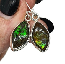 Load image into Gallery viewer, Ammolite Earrings, Sterling Silver, Marquise Shaped, Blue, Green, Gold &amp; Red Ammolite - GemzAustralia 