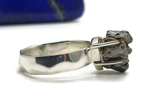 Meteorite Ring, Size 7, Sterling Silver, Metallic Grey Gem, 4 prong, Campo del Cielo stone - GemzAustralia 