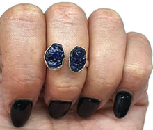 Load image into Gallery viewer, Blue Sapphire Ring, Size 8.5, Sterling Silver, Raw Sapphire, Double Sapphire Ring - GemzAustralia 