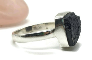 Black Tektite Ring, Size 9, Sterling Silver, Meteorite Stone, Square Shaped - GemzAustralia 