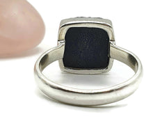 Load image into Gallery viewer, Black Tektite Ring, Size 9, Sterling Silver, Meteorite Stone, Square Shaped - GemzAustralia 