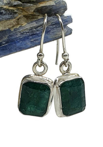 Emerald Earrings, Sterling Silver, May Birthstone, Rectangle Shaped, Stone of Inspiration - GemzAustralia 