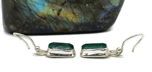 Emerald Earrings, Sterling Silver, May Birthstone, Rectangle Shaped, Stone of Inspiration - GemzAustralia 