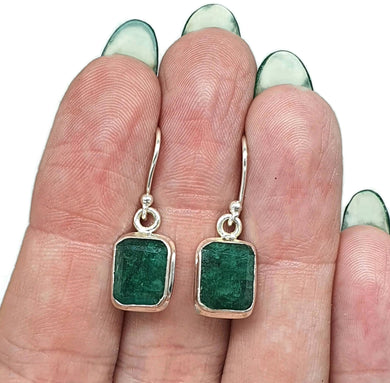 Emerald Earrings, Sterling Silver, May Birthstone, Rectangle Shaped, Stone of Inspiration - GemzAustralia 