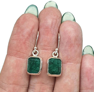 Emerald Earrings, Sterling Silver, May Birthstone, Rectangle Shaped, Stone of Inspiration - GemzAustralia 