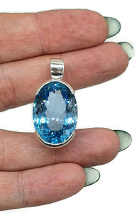 AAA+ Swiss Blue Topaz Pendant, 39 carats, Sterling Silver, Oval Faceted - GemzAustralia 