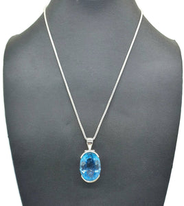 AAA+ Swiss Blue Topaz Pendant, 39 carats, Sterling Silver, Oval Faceted - GemzAustralia 